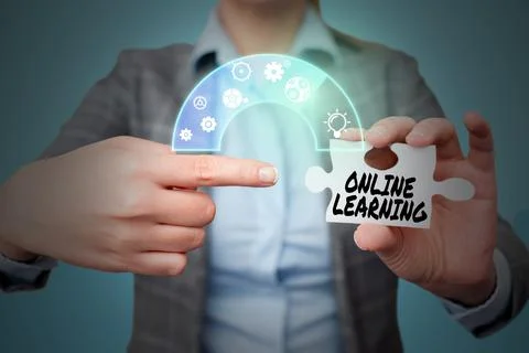 Text caption presenting Online Learning. Business overview Larning with the Foto stock