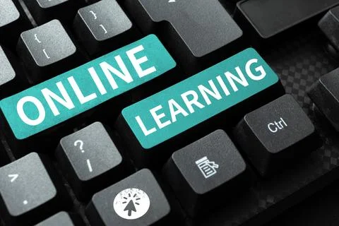 Text caption presenting Online Learning. Business approach Larning with the Fotos de archivo