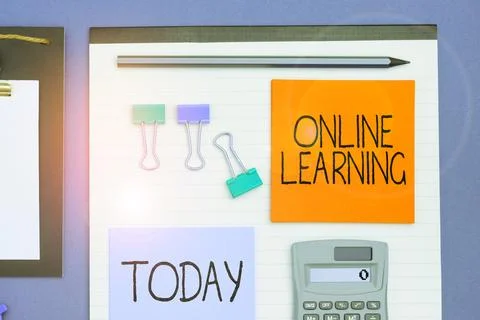 Text caption presenting Online Learning. Business showcase Larning with the Fotos de archivo