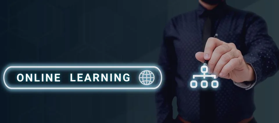 Text caption presenting Online Learning. Concept meaning Larning with the Stock-Fotos