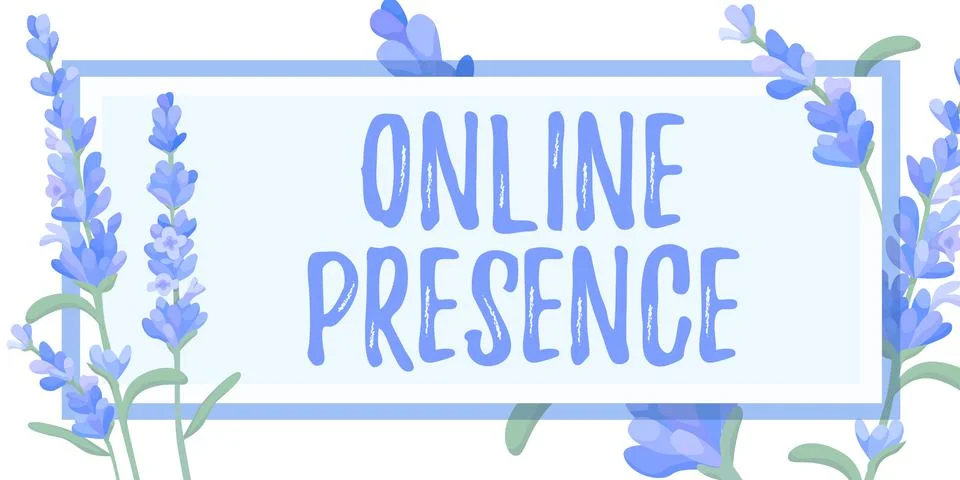 Text caption presenting Online Presenceexistence of someone that can be found Illustrazione stock