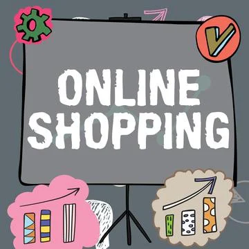 Text caption presenting Online Shoppingallows consumers to buy their goods over Stock Illustration