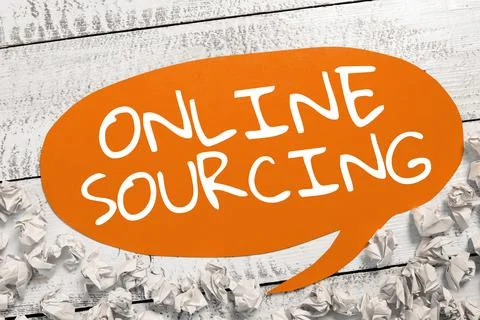 Text caption presenting Online Sourcing. Business overview purchase of goods and Stock Photos