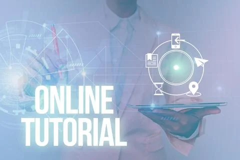 Text caption presenting Online Tutorial. Business idea process of tutoring in an Fotos de archivo