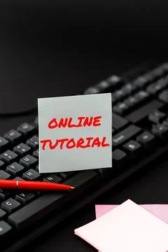 Text caption presenting Online Tutorial. Internet Concept An individual is being Foto stock
