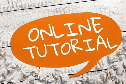Text caption presenting Online Tutorial. Concept meaning process of tutoring  Foto stock