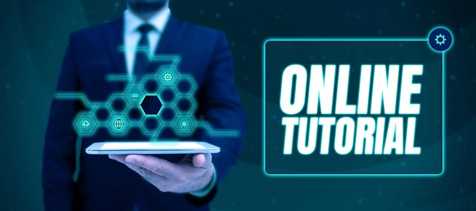 Text caption presenting Online Tutorial. Word for process of tutoring in an Fotos de archivo