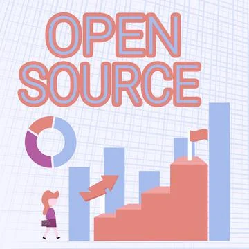 Text caption presenting Open Source. Word Written on contains the source code Stock Illustration