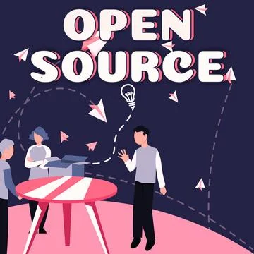 Text caption presenting Open Source. Word Written on denoting software which Stock Illustration
