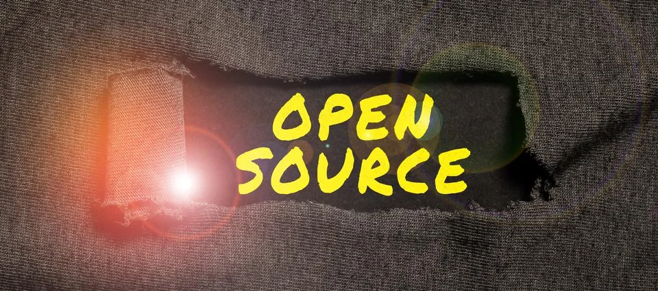 Text caption presenting Open Source. Business idea denoting software which Foto stock