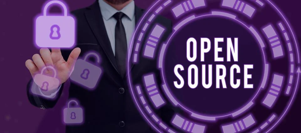 Text caption presenting Open Source. Business showcase denoting software which Stockfoto's