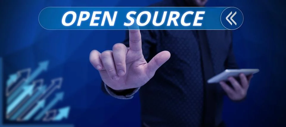 Text caption presenting Open Source. Concept meaning denoting software which 写真素材