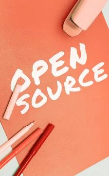 Text caption presenting Open Source. Business concept denoting software which 写真素材