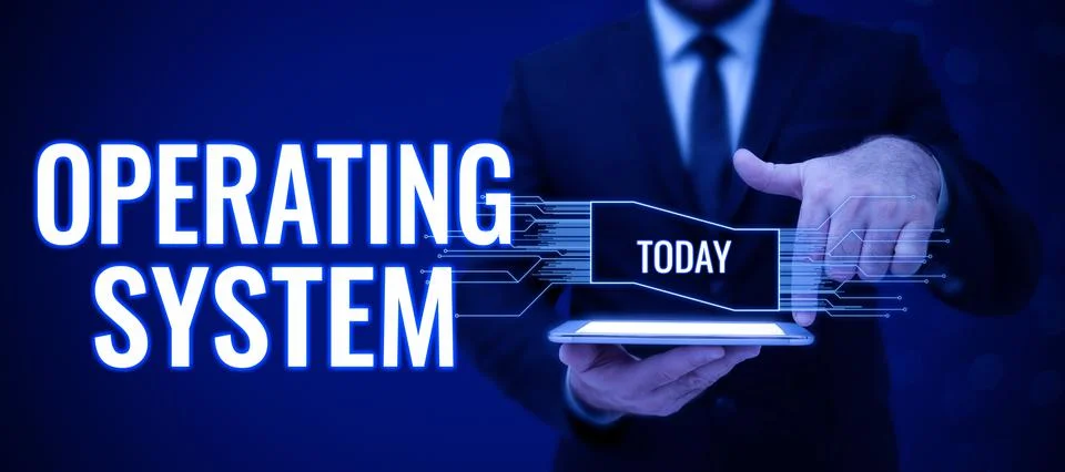 Text caption presenting Operating System, Business approach software that sup Stock Photos