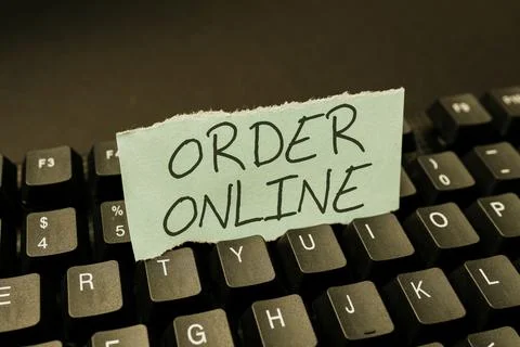 Text caption presenting Order Online. Business overview Buying goods and Foto stock