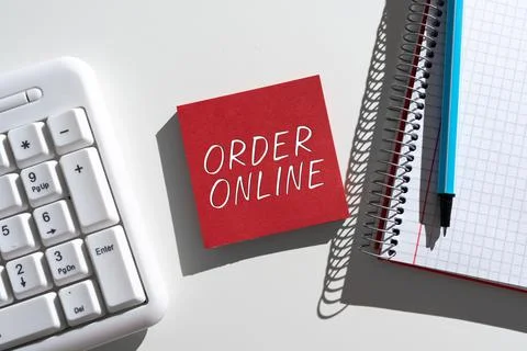Text caption presenting Order Online. Conceptual photo Buying goods and services Foto stock