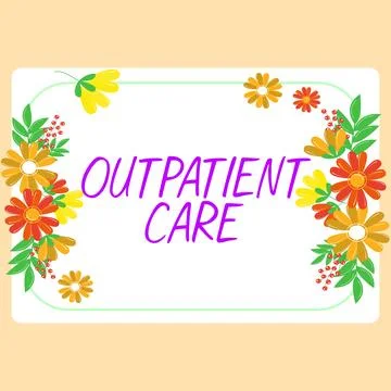 Text caption presenting Outpatient Care. Business overview the final result of Illustrazione stock