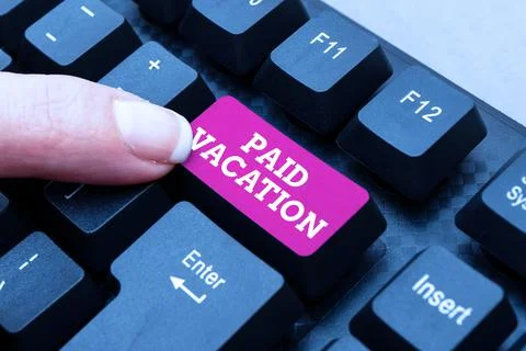 Text caption presenting Paid Vacation. Business approach Sabbatical Weekend Off 스톡 사진