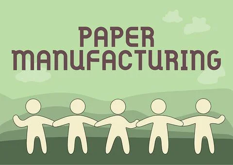 Text caption presenting Paper Manufacturing. Conceptual photo company that use イラスト素材