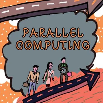 Text caption presenting Parallel Computing. Word for simultaneous calculation by Illustrazione stock