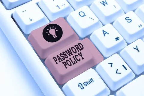 Text caption presenting Password Policy. Business overview first line of Foto stock