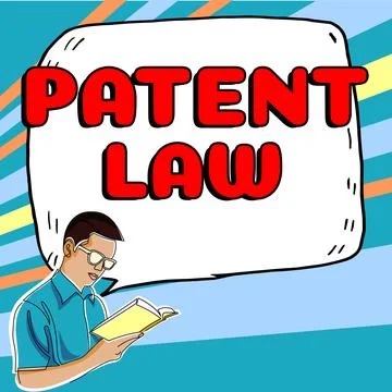 Text caption presenting Patent Law. Word for deals with an inventor's exclusive Stock Illustration