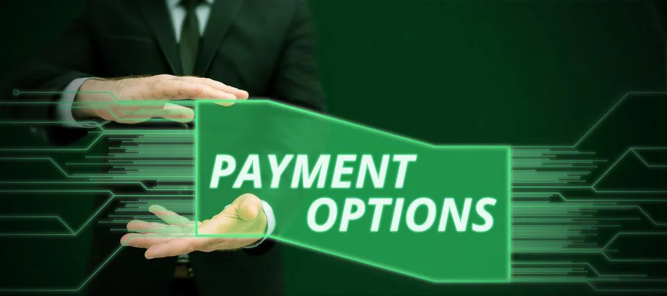 Text caption presenting Payment Options. Business showcase ways that a customers Stock Photos