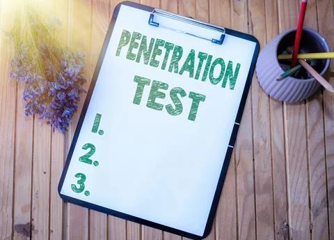 Text caption presenting Penetration Test. Business showcase authorized simulated Foto stock