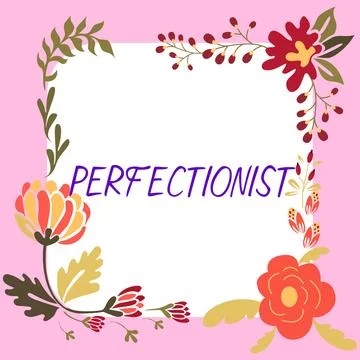 Text caption presenting Perfectionist. Word for Person who refuses to accept any Stock Illustration