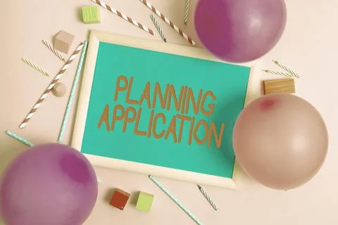 Text caption presenting Planning Application. Word for request to a local Foto stock