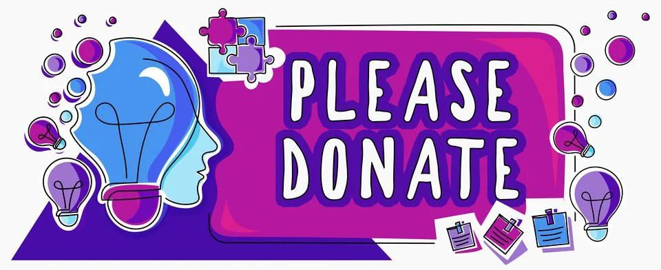 Text caption presenting Please Donate. Business overview Supply Furnish Hand out Stock Illustration