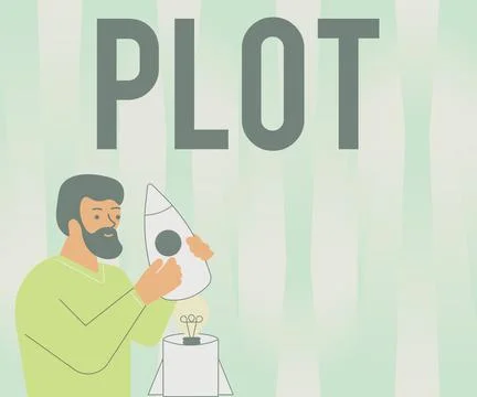 Text caption presenting Plot. Internet Concept sequence of events inside a story Stock Illustration