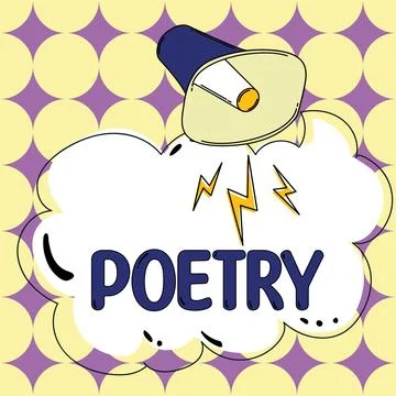 Text caption presenting Poetry. Word for literary work in which expression of Stock Illustration
