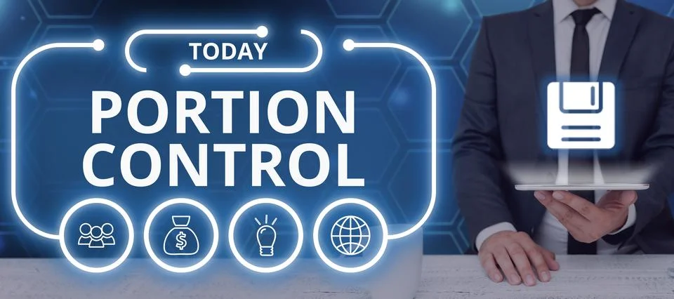 Text caption presenting Portion Control. Business showcase knowing the correct Stock Photos