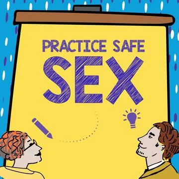 Text caption presenting Practice Safe Sex. Word Written on intercourse in which Stock Illustration