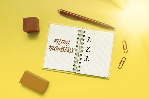 Text caption presenting Prime Numbers. Business idea a positive integer Stock Photos