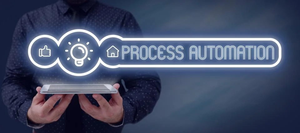 Text caption presenting Process Automation. Concept meaning the use of 스톡 사진