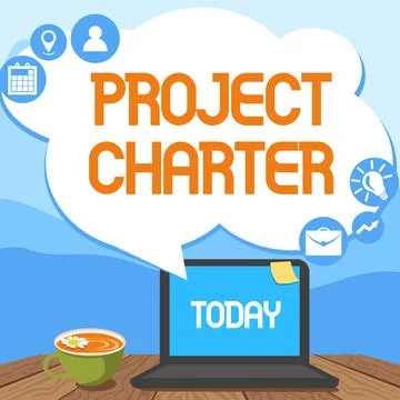 Text caption presenting Project Charter. Word for typically short formal Stock Illustration