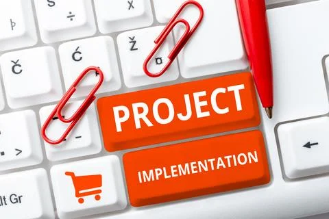 Text caption presenting Project Implementation. Concept meaning paying for start Stock Photos