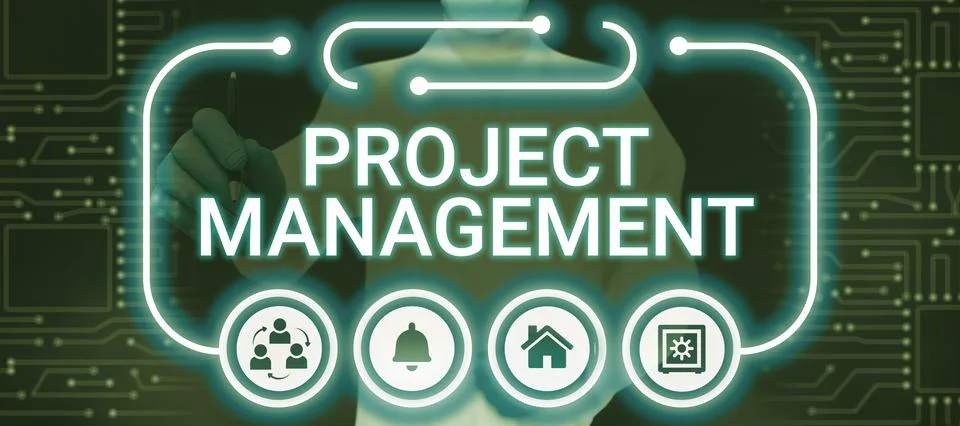 Text caption presenting Project ManagementApplication Process Skills to Achieve 写真素材