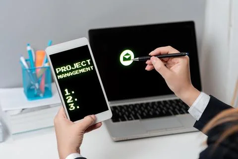 Text caption presenting Project ManagementApplication Process Skills to Achieve Stock Photos