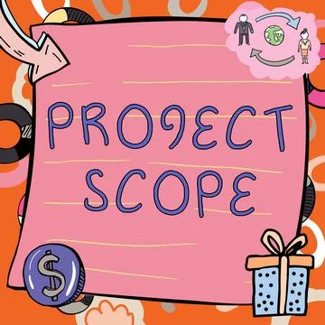 Text caption presenting Project Scope. Business idea evaluation of work efforts 스톡 일러스트