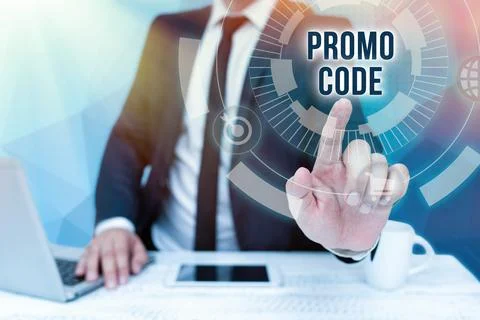 Text caption presenting Promo Code. Business showcase letters or numbers that Foto stock