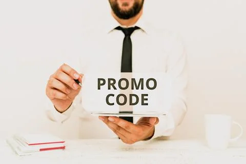 Text caption presenting Promo Code. Concept meaning letters or numbers that Foto stock