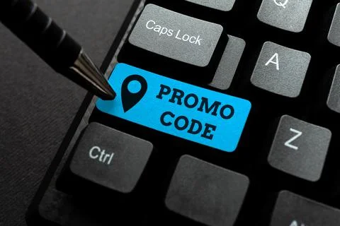Text caption presenting Promo Code. Business showcase letters or numbers that Foto stock