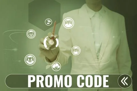 Text caption presenting Promo Code. Business showcase digital numbers that give Foto stock