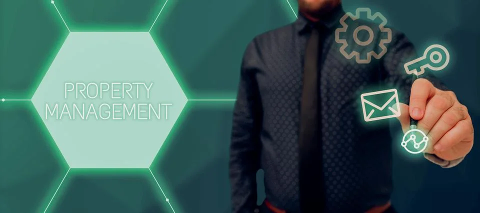 Text caption presenting Property Management. Business overview Overseeing of 스톡 사진