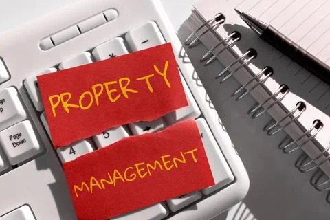 Text caption presenting Property Management. Business overview Overseeing of Stock Photos