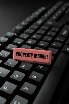 Text caption presenting Property Market. Business overview the buying and Stock-Fotos
