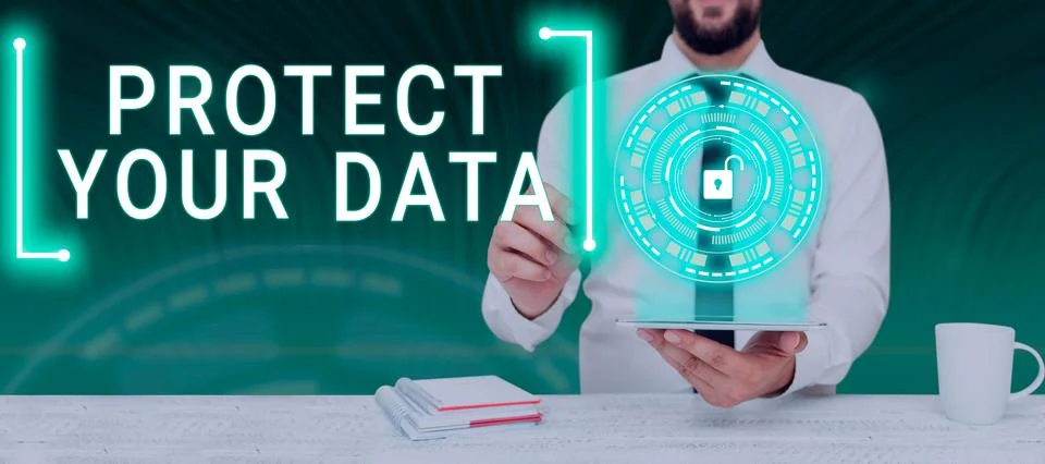 Text caption presenting Protect Your Data. Word for cyber security safe and Stock Photos